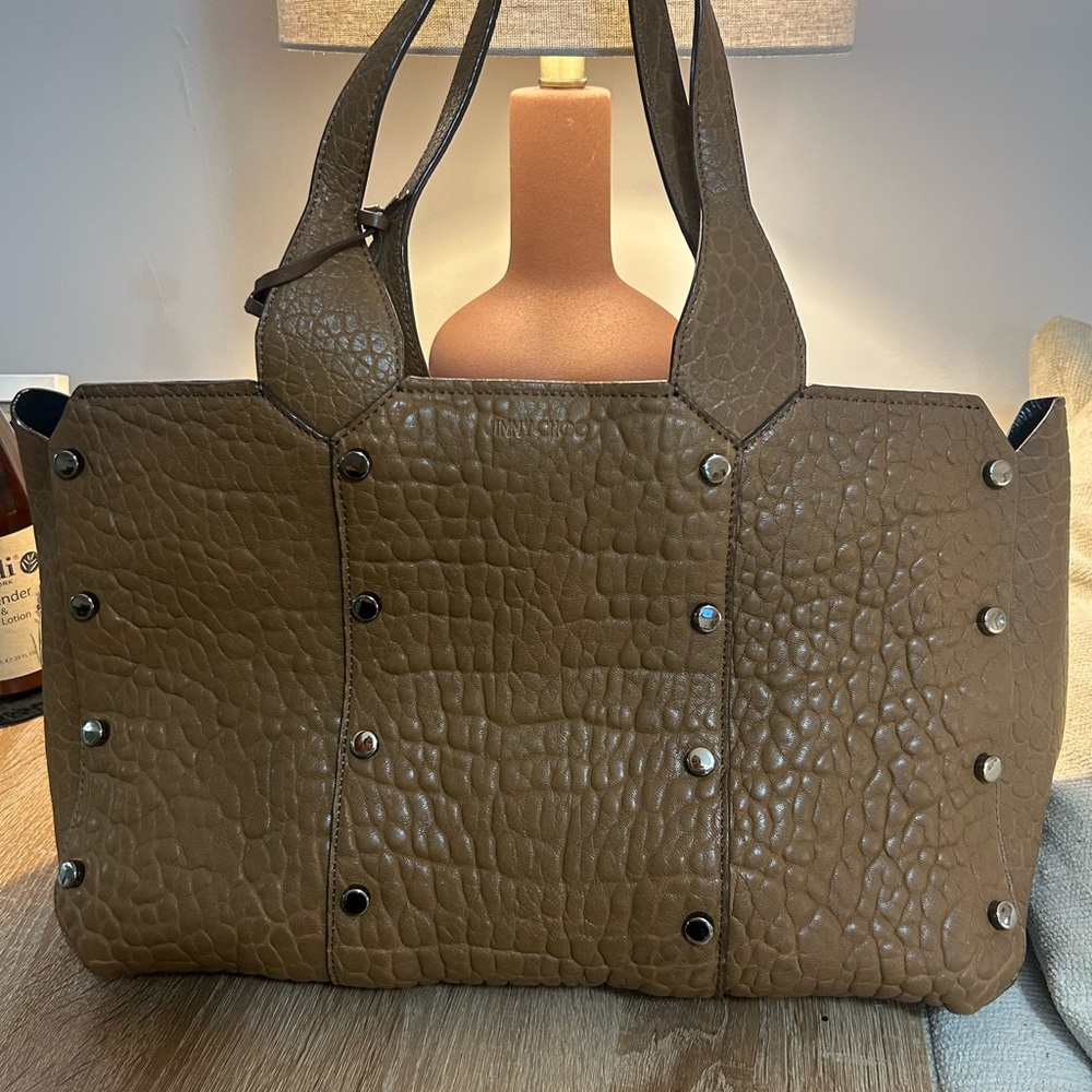 Jimmy Choo Elegant Brown Textured Tote Bag